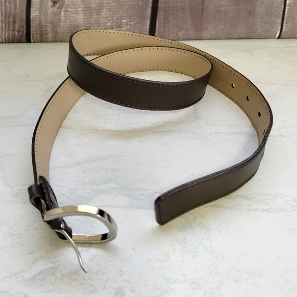 Talbots Brown Leather Belt Women's Sz Medium Genuine Leather Silver Buckle - Picture 5 of 13